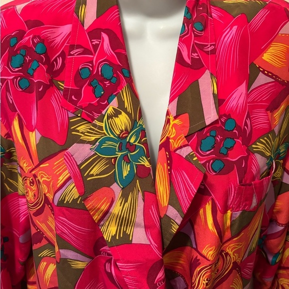 Adam Douglass 100% Silk 2 Button Bright Floral Hawaiian Jacket Blazer M Pockets - Picture 8 of 9